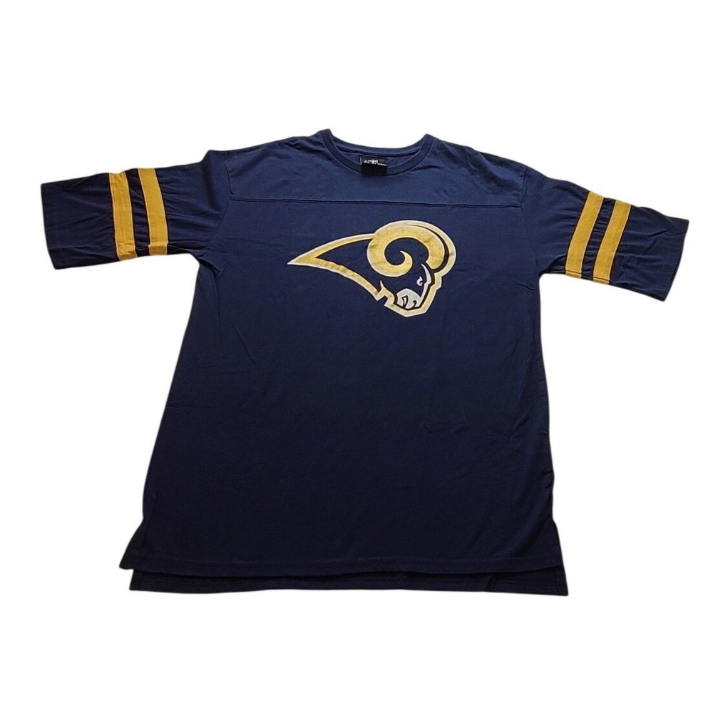NFL Team Apparel Los Angeles Rams Mens Large Navy Blue Gold Jersey Style T-Shirt